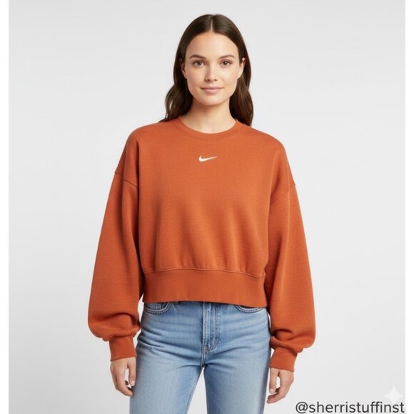 Nike Tops - Nike Burnt Orange Oversized Cropped Crewneck Sweatshirt Cotton Blend Pullover XS